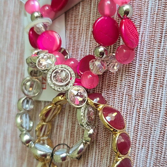 LIZ MONET MIXIT BRANDS WOMEN'S FASHION JEWELRY BUNDLE OF PINK STRETCH BRACELETS - Picture 2 of 6